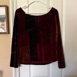 Ninety Velvet Patchwork Top - Red and Brown